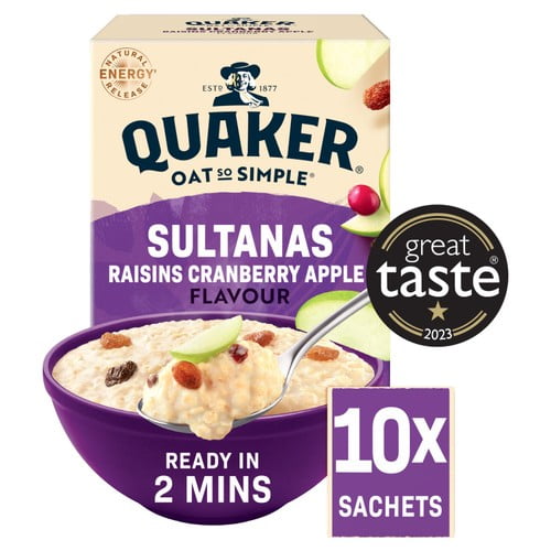 Quaker Oat So Simple Sultanas & Raisins Fruit Porridge Sachets Cereal 10 x 38.5g, British Import (Pack of 3)