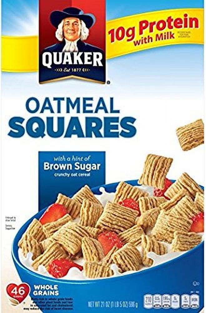 Quaker Oatmeal Squares, Crunchy Oatmeal Cereal With A Hint Of Brown