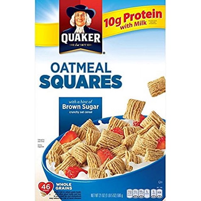 Quaker Oatmeal Squares, Crunchy Oatmeal Cereal With A Hint Of Brown
