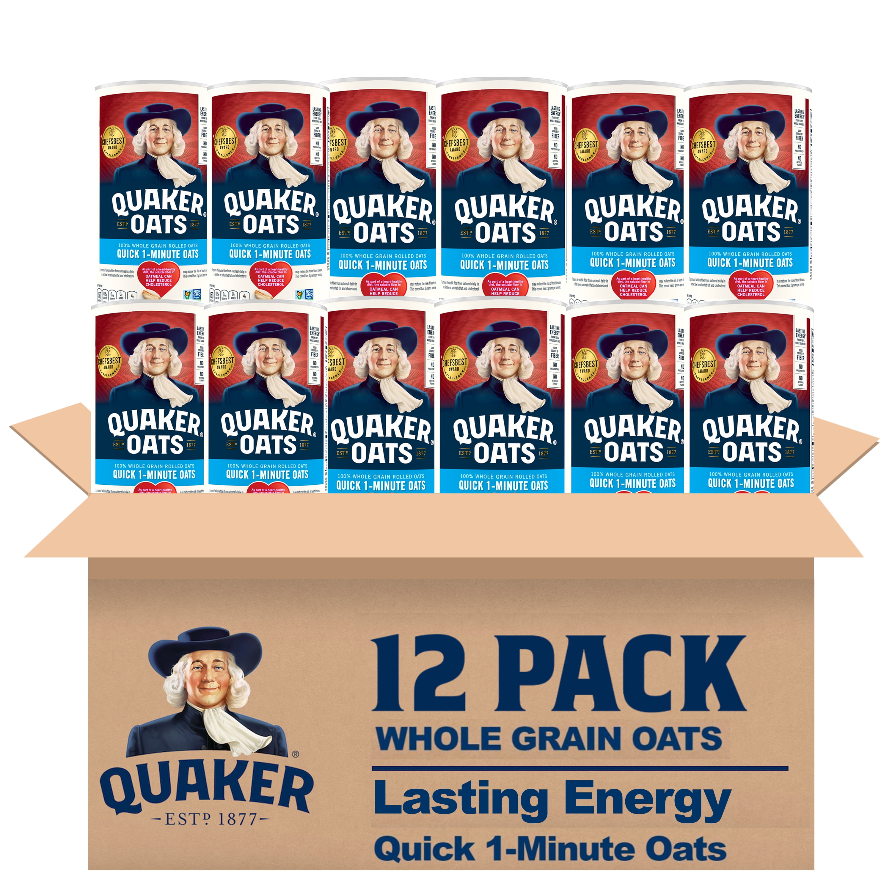 (12 pack) Quaker Whole Grain Oats Quick 1-Minute Instant Oats 18oz