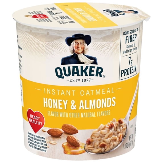 Quaker Oats Instant Oatmeal Cup, Honey & Almonds 1.76 oz Pack of 2