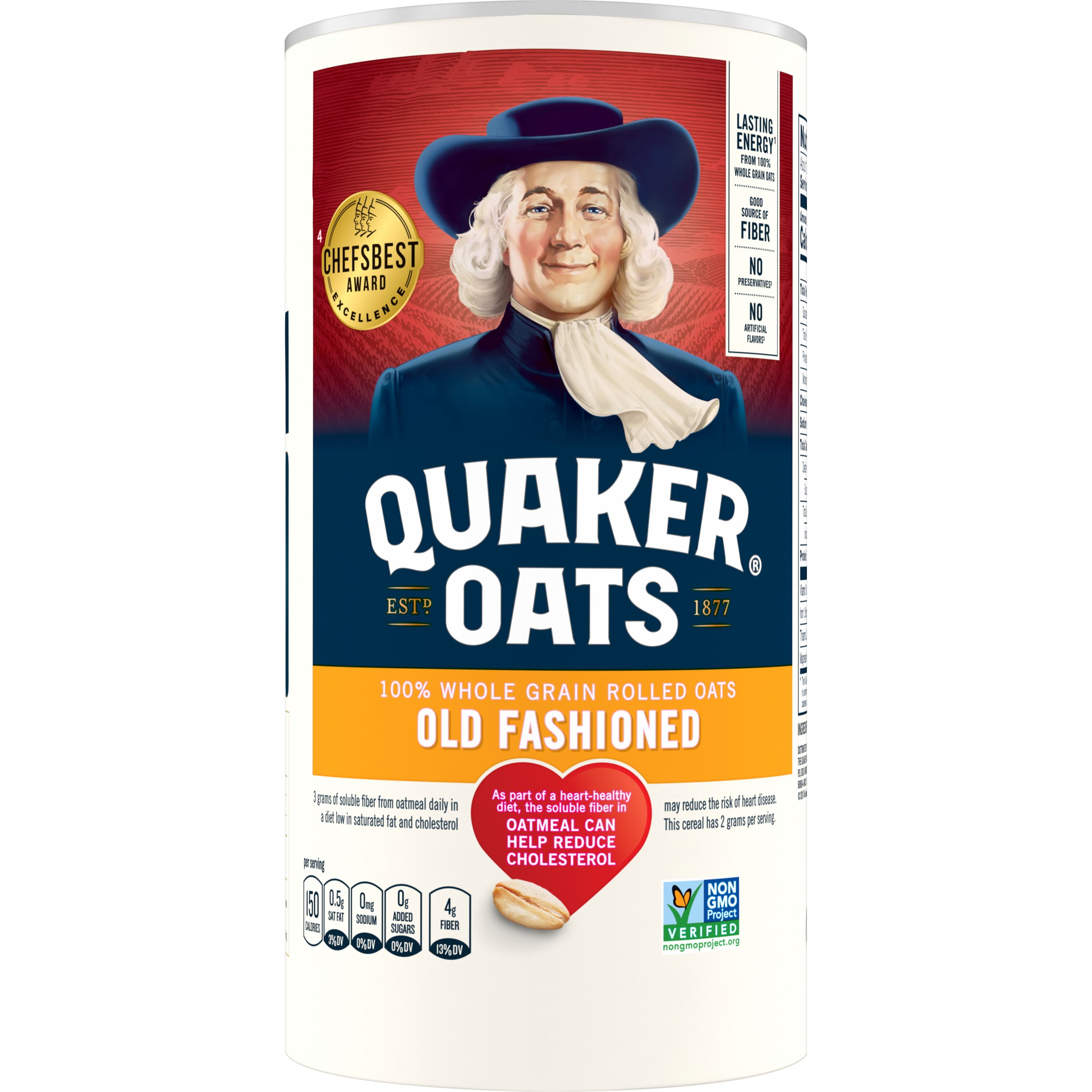 Quaker Oats Old Fashioned 100% Whole Grain Oatmeal, 18 oz Canister