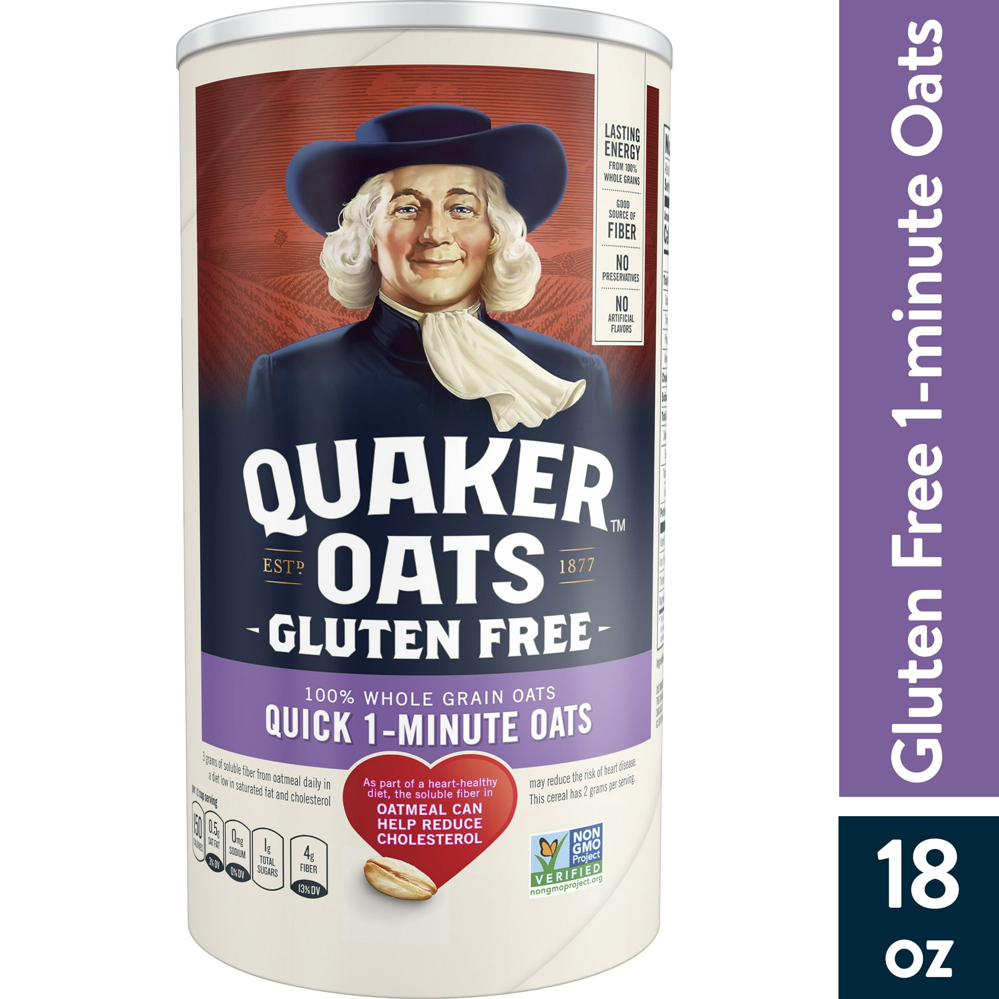 Quaker Quick 1-Minute Oats, Gluten Free, 18 oz Canister Quaker Quick 1-Minute Oats, Gluten Free, 18 oz Canister