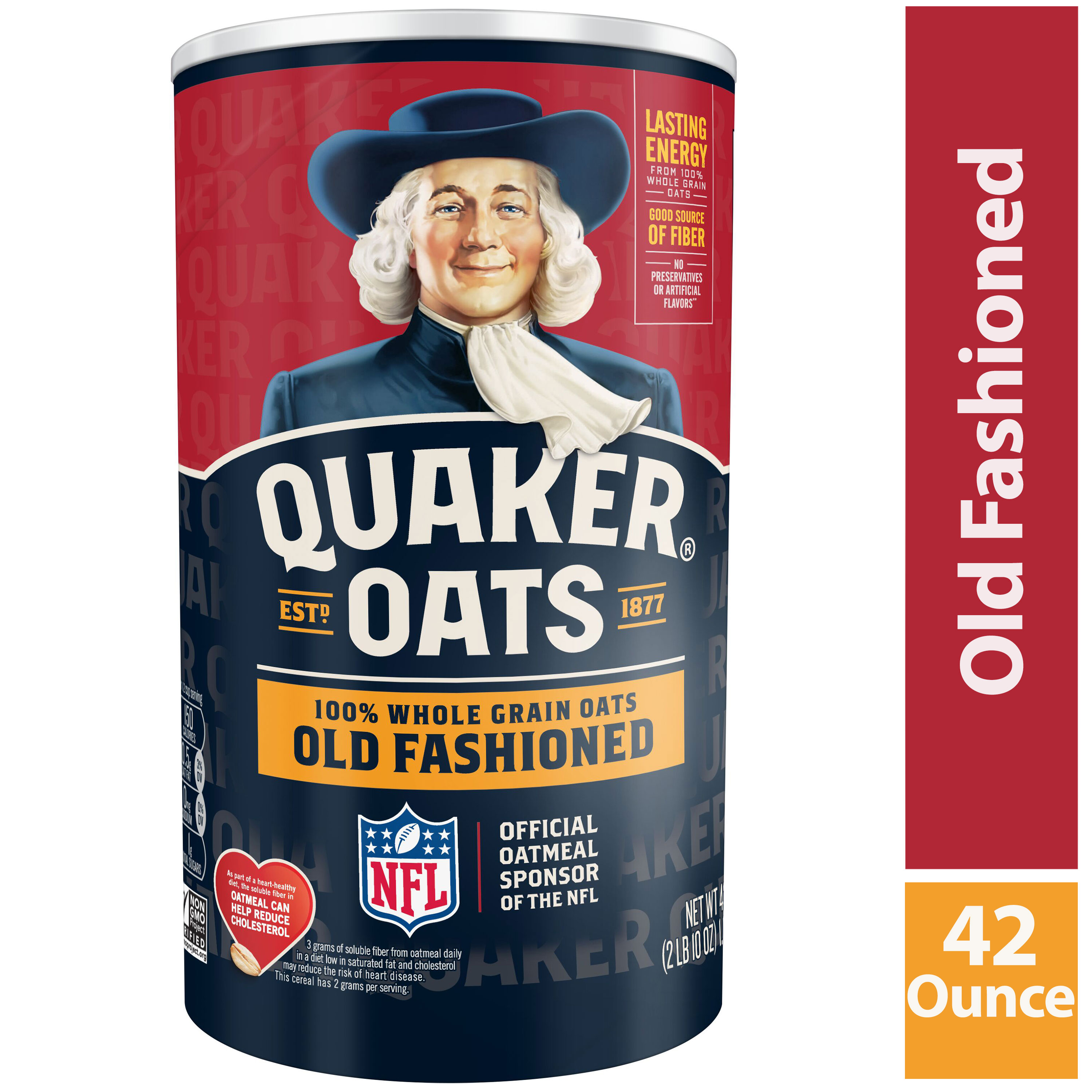 Quaker, Old Fashioned Oatmeal, Whole Grain, Cook on Stovetop or Microwave, 42 oz Canister - image 1 of 7