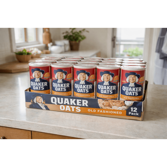 Quaker Old Fashioned Oats Whole Grain Rolled Oats, 18 oz Canisters, 12 Count Case