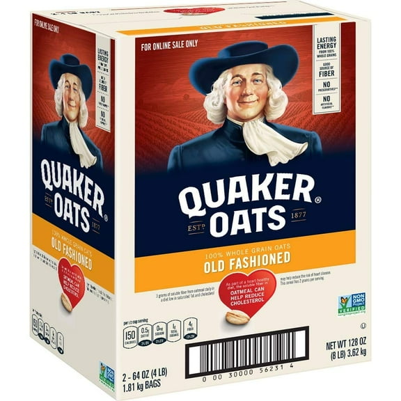 Quaker Old Fashioned Rolled Oats, Non GMO Project Verified, Two 64oz Bags in Box, 90 Servings, 4 Pound (Pack of 2)RDC18