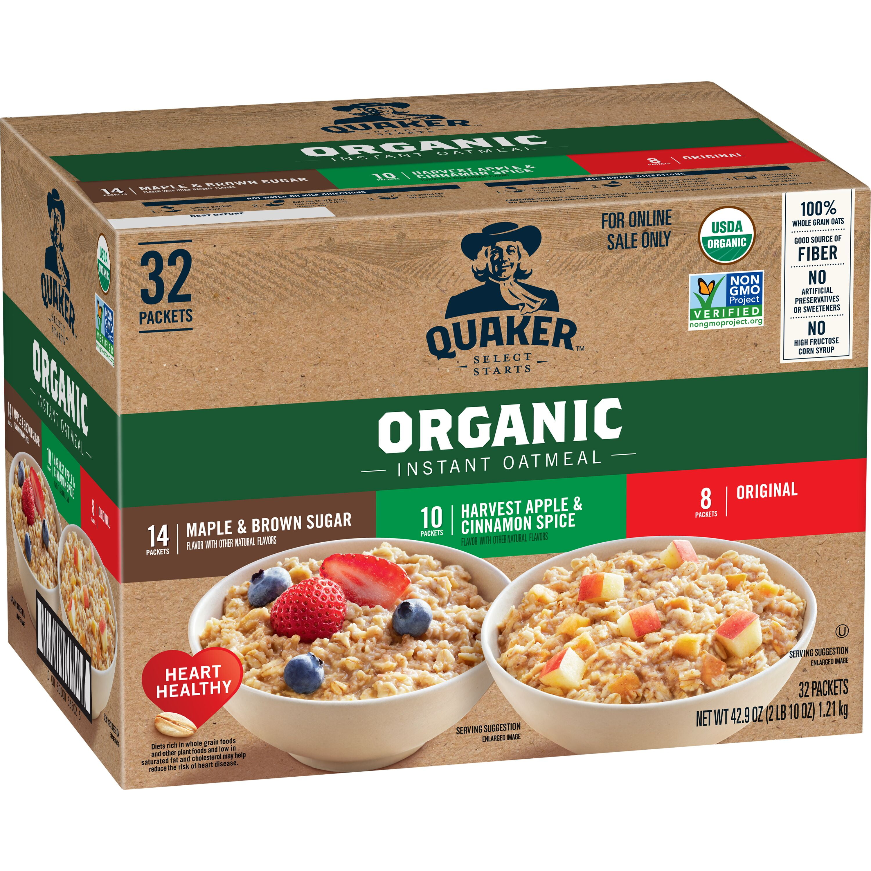 Quaker Organic Instant Oatmeal Variety Pack, 42.9 oz 32 Count Multipack