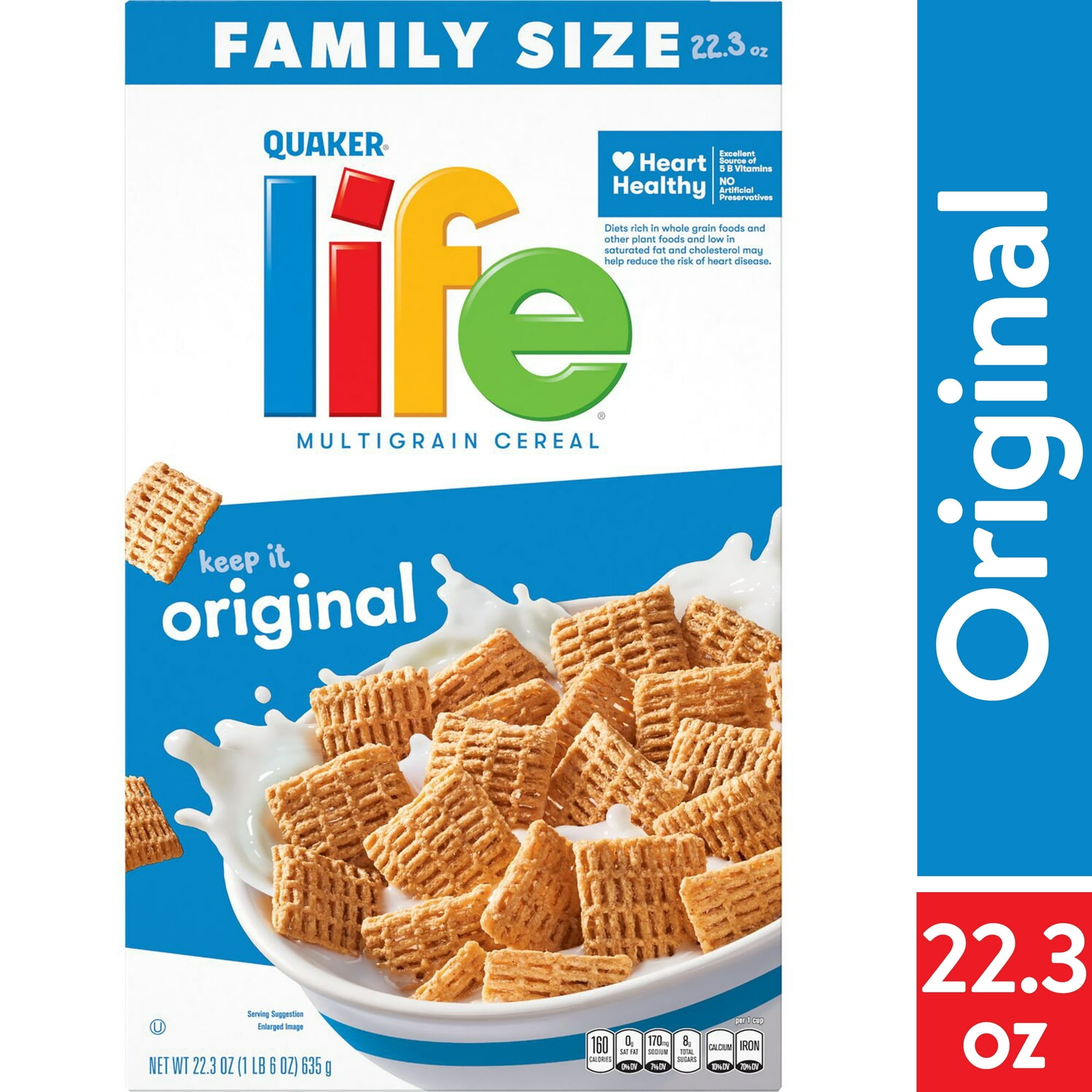 Quaker Original Life Multigrain Crispy & Crunchy Cereal, Family Size (22.3 oz) (Pack 4)