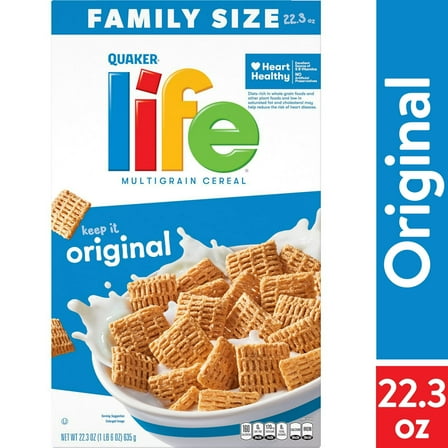 Quaker Original Life Multigrain Crispy & Crunchy Cereal, Family Size (22.3 oz) (Pack 6)