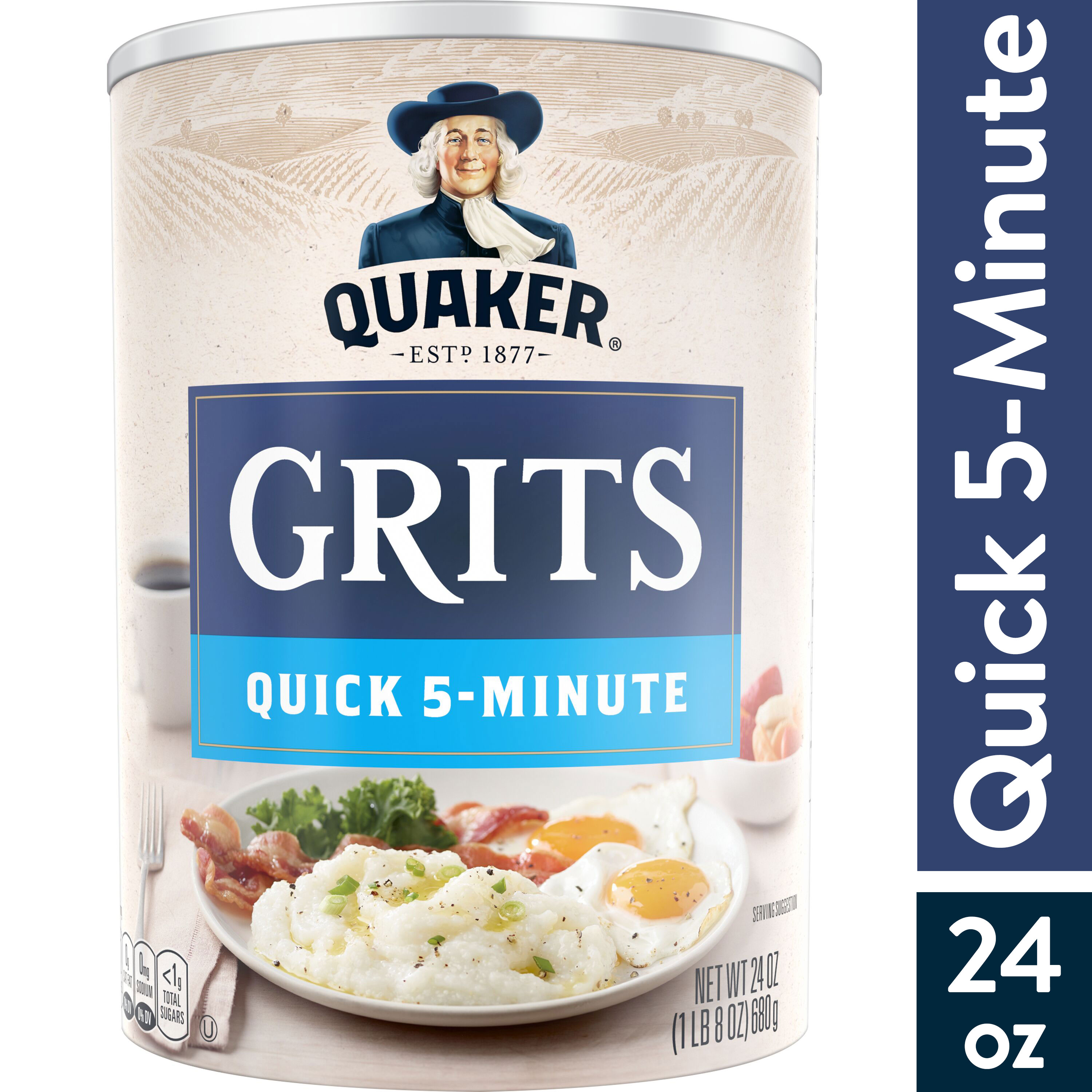 Quaker, Original Quick 5-Minute Grits, Shelf Stable, Ready to Cook, 24 oz Canister - image 1 of 7
