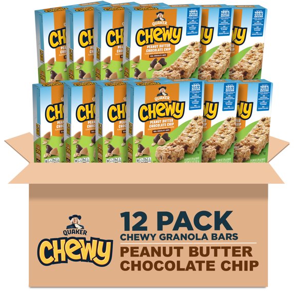 (12 pack) Quaker Chewy Peanut Butter Chocolate Chip Granola Bars, 6.7 oz, 8 Count