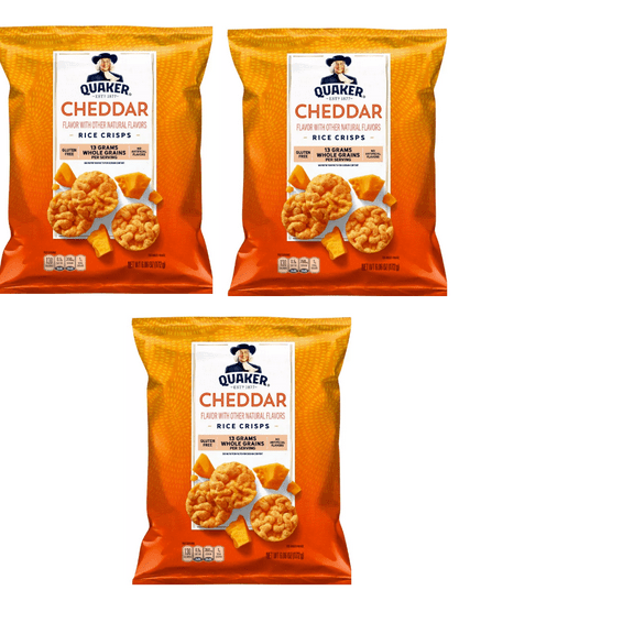 Quaker Popped Cheddar Cheese Rice Crisps - Light, Crispy Popped Brown Rice Chips Covered in Real Cheddar Cheese (6.06oz Bag) pack of 3
