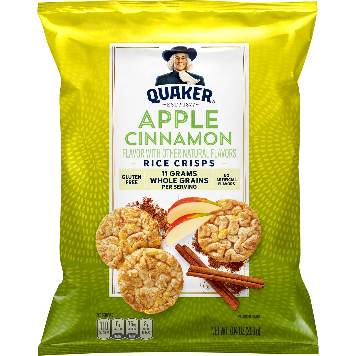 Quaker Popped Gluten Free Apple Cinnamon Rice Crisps 7.04 Ounce Bag