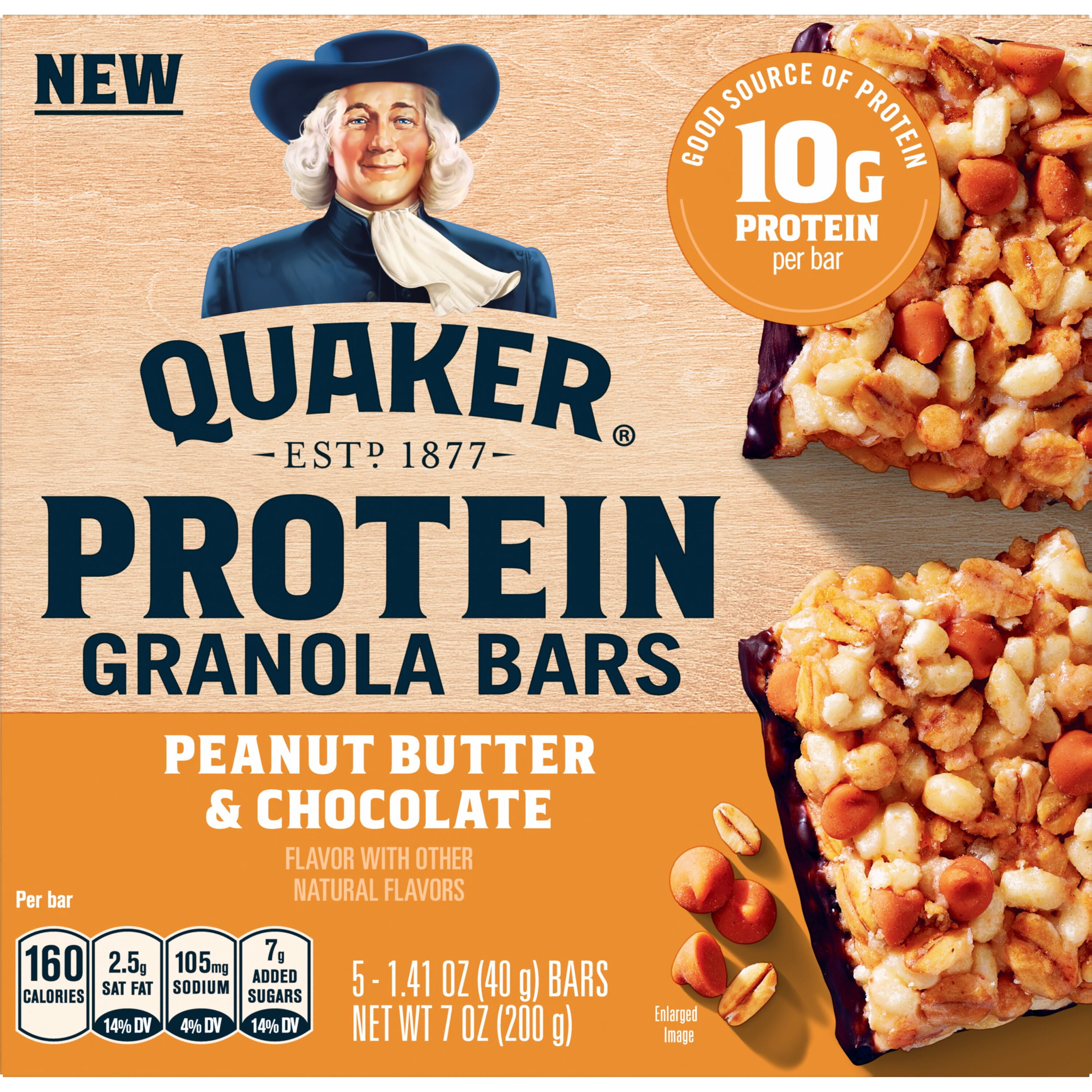 Quaker Peanut Butter & Chocolate Protein Granola Bars, , 1.41 oz (5 Count)