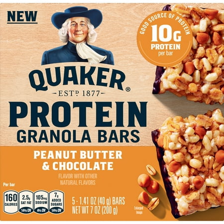 Quaker Peanut Butter & Chocolate Protein Granola Bars, 5 Count
