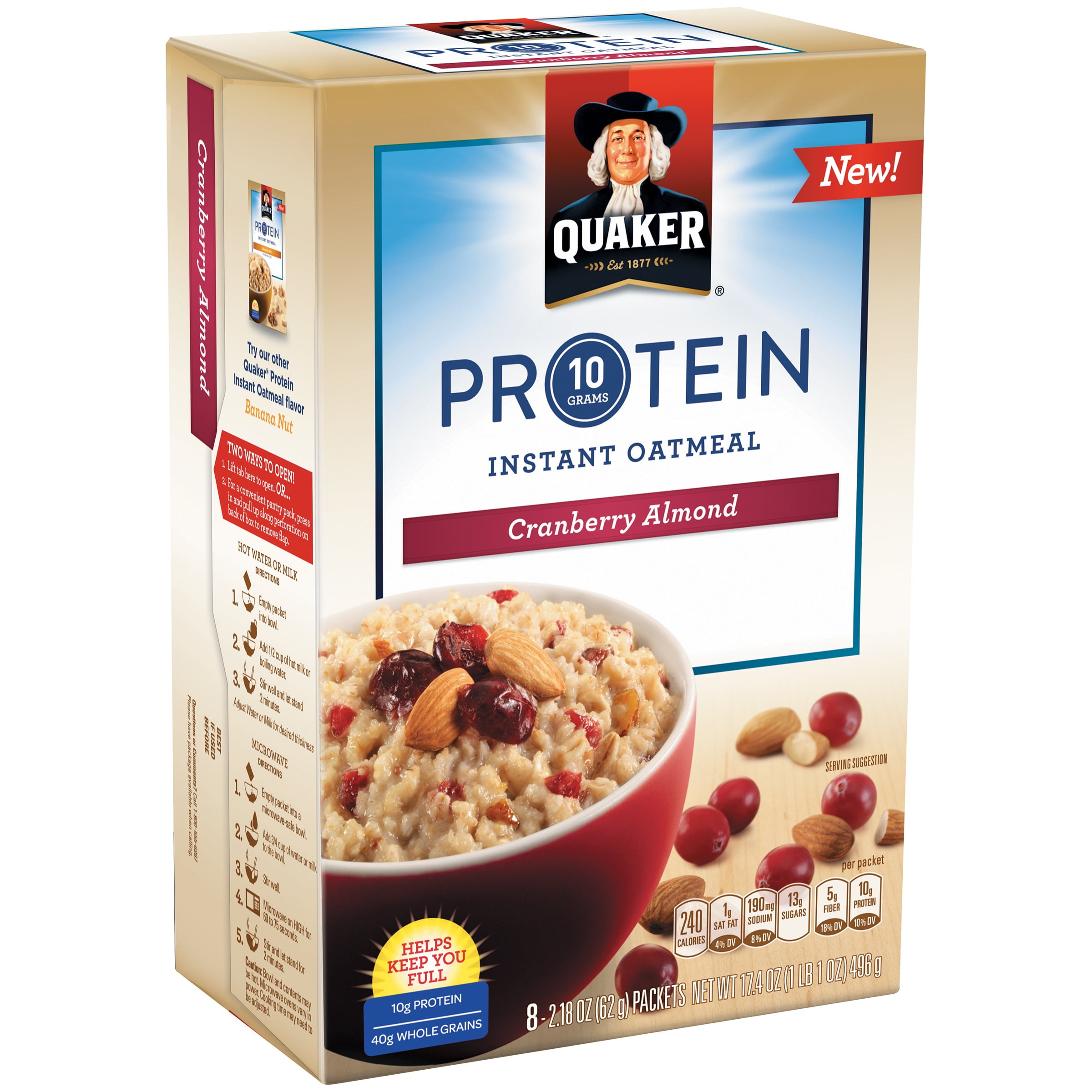 Quaker Protein Cranberry Almond Flavor Instant Oatmeal 8-2.18 oz. Packets