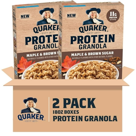 Quaker Protein Granola Maple Brown Sugar, 18 oz Boxes (2 Pack)
