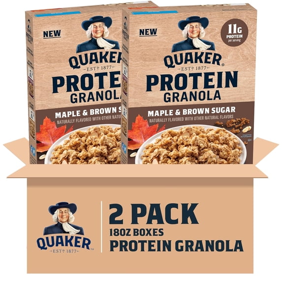 Quaker Protein Granola Maple Brown Sugar, 18 oz Boxes (2 Pack)