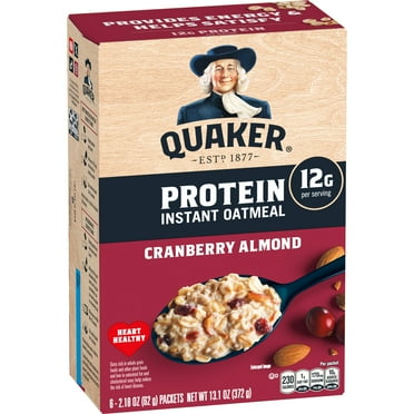 Quaker Protein Instant Oatmeal, Cranberry Almond Flavor, 2.18 oz Packets (6 Pack)