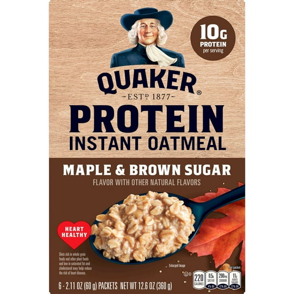 Quaker, Protein Instant Oatmeal, Maple & Brown Sugar, 2.11 oz, 6 Packets