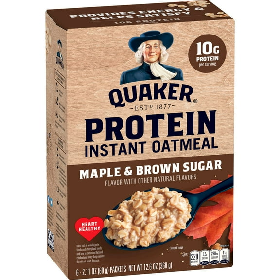 Quaker, Protein Instant Oatmeal, Maple & Brown Sugar, 2.11 oz, 6 Packets