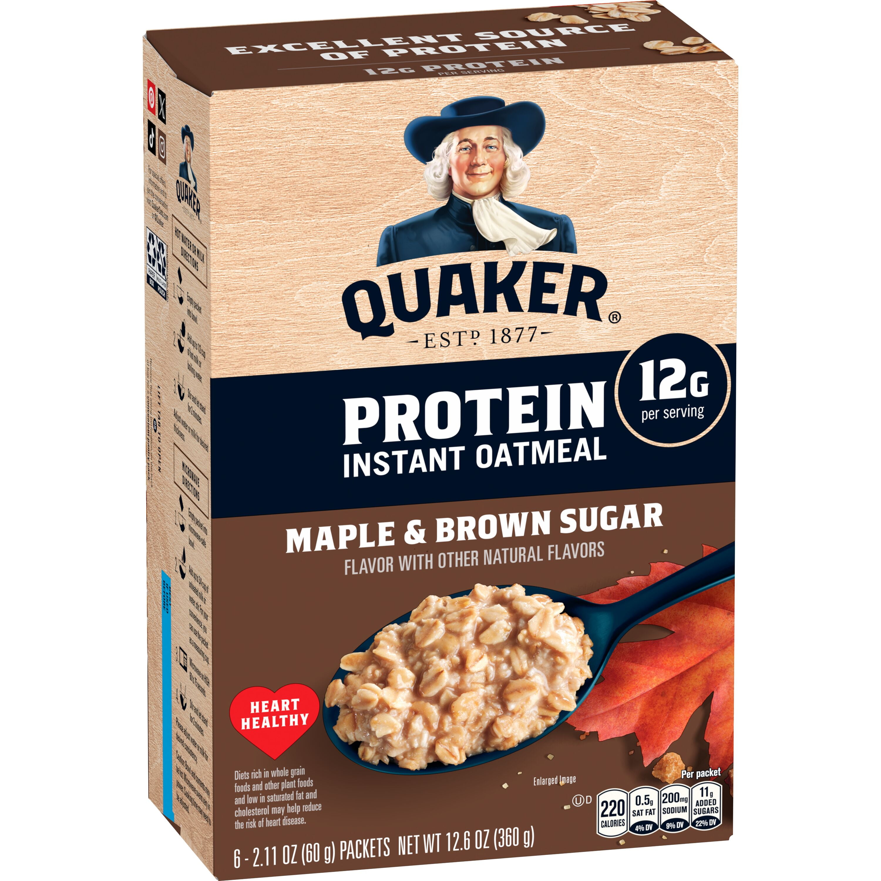Quaker, Protein Instant Oatmeal, Maple & Brown Sugar, 2.11 oz, 6 Packets