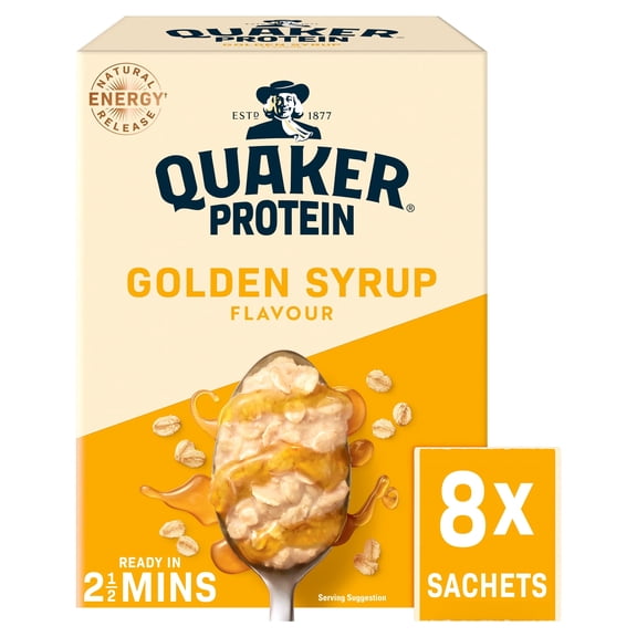 Quaker Protein Oat So Simple Golden Syrup Porridge Sachets 8x43g, Imported from Britain