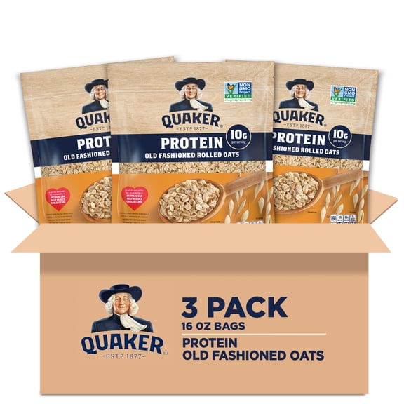 Quaker Protein Old Fashioned Rolled Oats, 10g Protein per Serving, Whole Grains, No Preservatives, No Artificial Flavors, 16