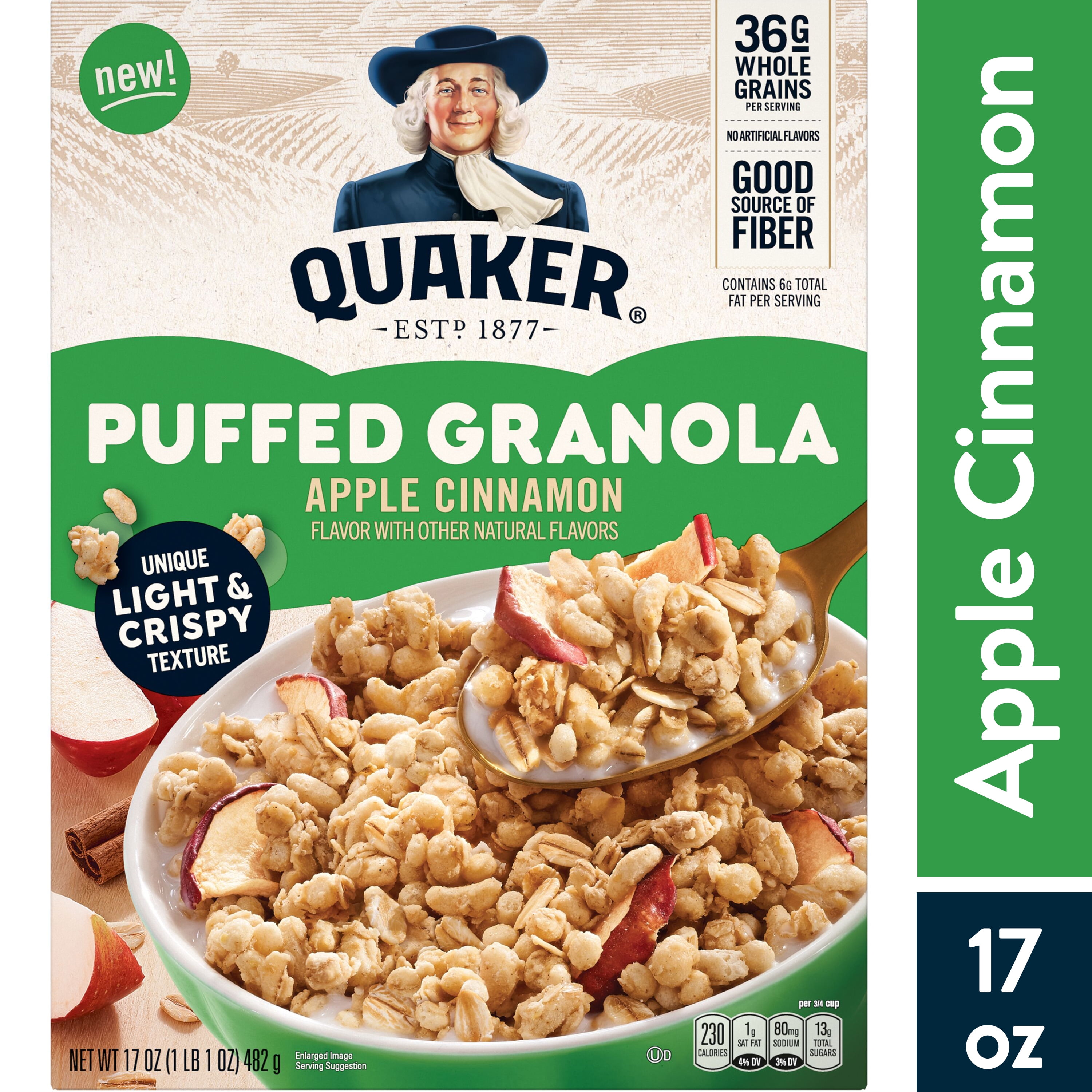 Quaker Puffed Granola Apple Cinnamon, 17 oz