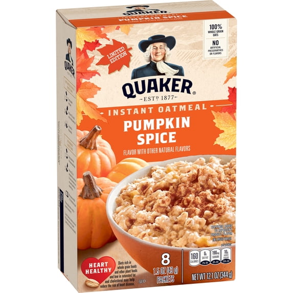 Quaker Pumpkin Spice Instant Oatmeal, 1.51 oz Packets, 8 Count