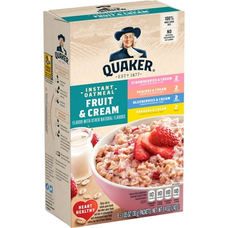Quaker Instant Oatmeal, Fruit & Cream Variety, 8ct