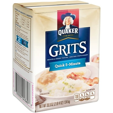 Quaker Quick-5 Minute Grits Enriched White Hominy Corn, 36.8 oz Paper Box