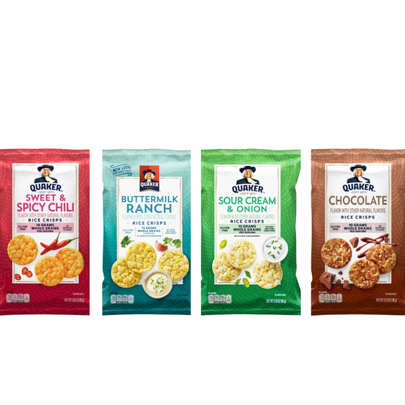 Quaker Rice CRISPS Variety Bundle 3.03 OZ - PACK OF 4 FLAVOURES.SWEET AND SPICY CHILLI 3.03 OZ & BUTTERMILK AND RANCH 3.03 OZ & SOUR CREAM & ONION 3.03 OZ &CHOCOLATE CRISPS 3.52 OZ..