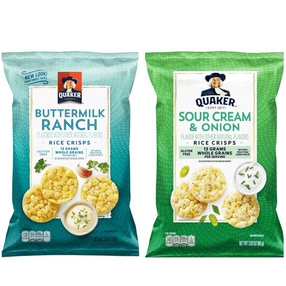 Quaker Rice CRISPS Variety Bundle 3.03 OZ - PACK OF 2 FLAVOURES.BUTTERMILK&RANCH & SOUR CREAM AND ONION CRISPS 3.03 OZ..