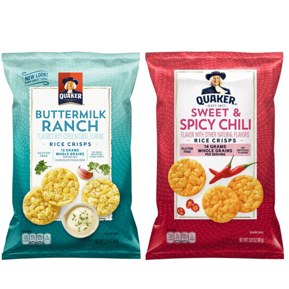 Quaker Rice CRISPS Variety Bundle 3.03 OZ - PACK OF 2 FLAVOURES.BUTTERMILK&RANCH & SWEET & SPICY CHILLI CRISPS 3.03 OZ..
