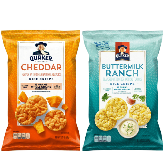 Quaker Rice CRISPS Variety Bundle 3.03 OZ - PACK OF 2 FLAVOURES.CHEDDAR CRISPS 3.03 OZ & BUTTERMILK RANCH CRISPS 3.03 OZ..