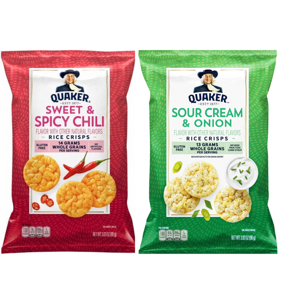 Quaker Rice CRISPS Variety Bundle 3.03 OZ - PACK OF 2 FLAVOURES.SWEET AND SPICY CHILLI & SOUR CREAM AND ONION CRISPS 3.03 OZ ..
