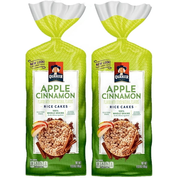 Quaker Rice Cakes, Apple Cinnamon, 6.53oz Bags, Pack of 2