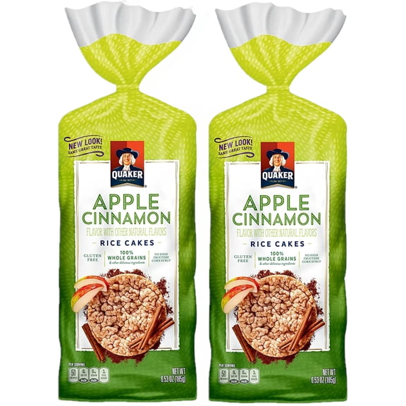 Quaker Rice Cakes, Apple Cinnamon, 6.53oz Bags, Pack of 2