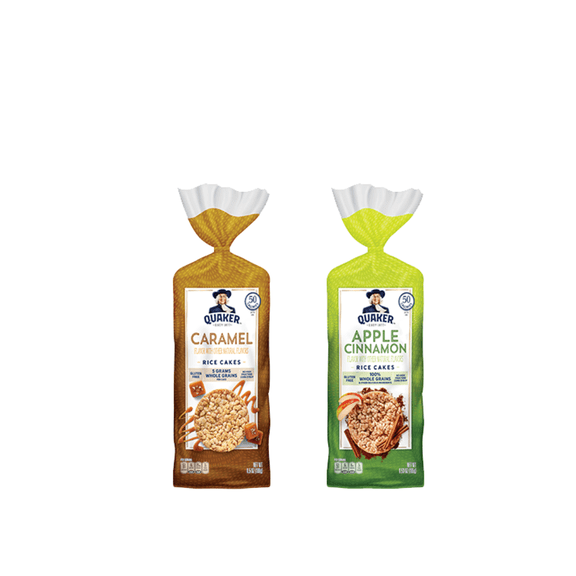 Quaker Rice Cakes Variety Bundle - Pack Of 2 Flavors,Caramel Corn,Apple Cinnamon..