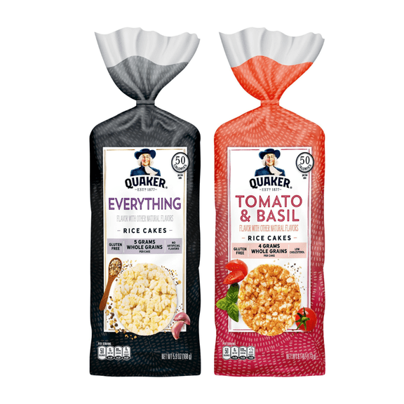 Quaker Rice Cakes Variety Bundle - Pack Of 2 Flavors,EVERYTHING RICE CAKE ,TOMATO AND BASIL RICE CAKE ..