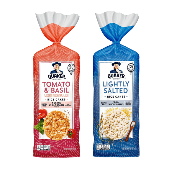 Quaker Rice Cakes Variety Bundle - Pack Of 2 Flavors,LIGHTLY SALTED RICE CAKE ,TOMATO AND BASIL