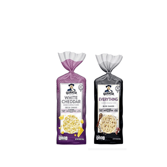 Quaker Rice Cakes Variety Bundle - Pack Of 2 Flavors,WHITE CHEDDAR RICE CAKE ,EVERYTHING RICE CAKE ..