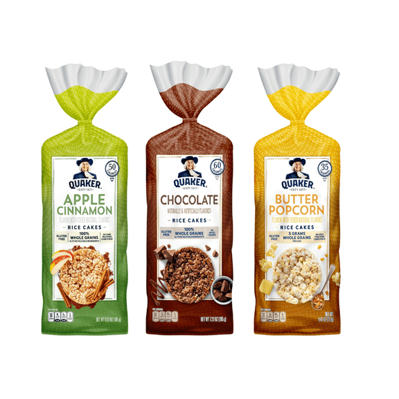 Quaker Rice Cakes Variety Bundle - Pack Of  3 Flavors,APPLE CINAMON RICE CAKE, CHOCOLCATE RICE CAKE,BUTTER POPCORN RICE CAKE