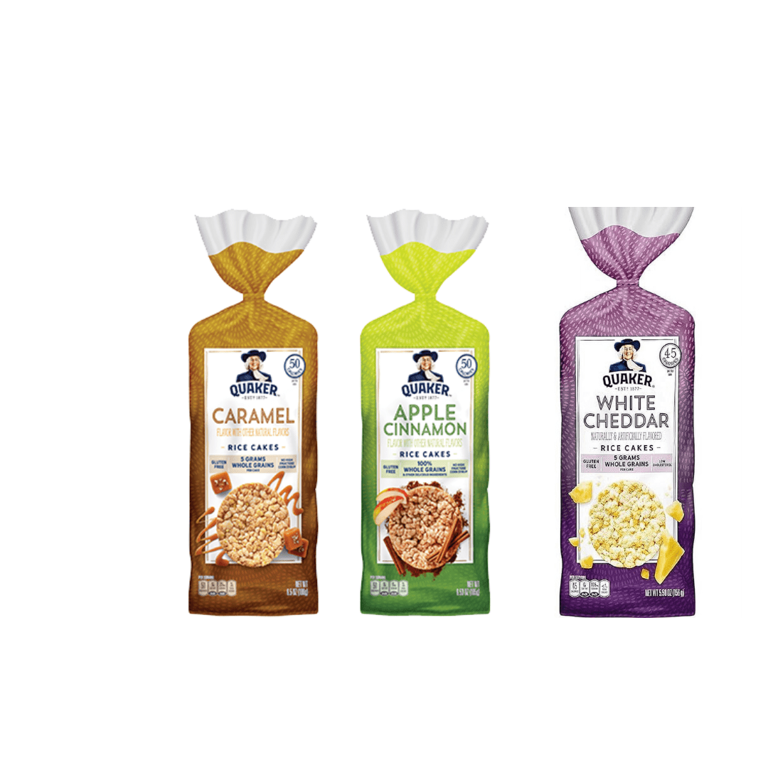 Quaker Rice Cakes Variety Bundle - Pack Of 3 Flavors,CARMEAL CORN, APPE CINAMON,WHITE CHEDDAR..