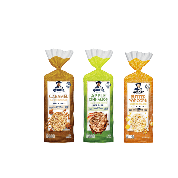 Quaker Rice Cakes Variety Bundle - Pack Of 3 Flavors,CARMEAL CORN, APPLE CINAMON,BUTTER POPCORN ..