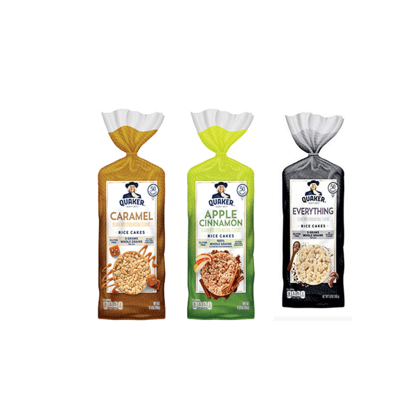 Quaker Rice Cakes Variety Bundle - Pack Of 3 Flavors,CARMEAL CORN, APPLE CINAMON,CAKE EVEVRYTHING..