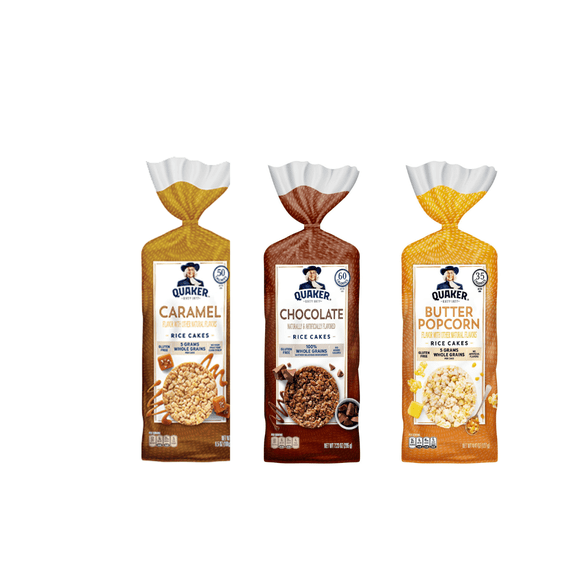 Quaker Rice Cakes Variety Bundle - Pack Of 3 Flavors,CARMEAL CORN, CHOCOLATE,BUTTER POPCORN ..