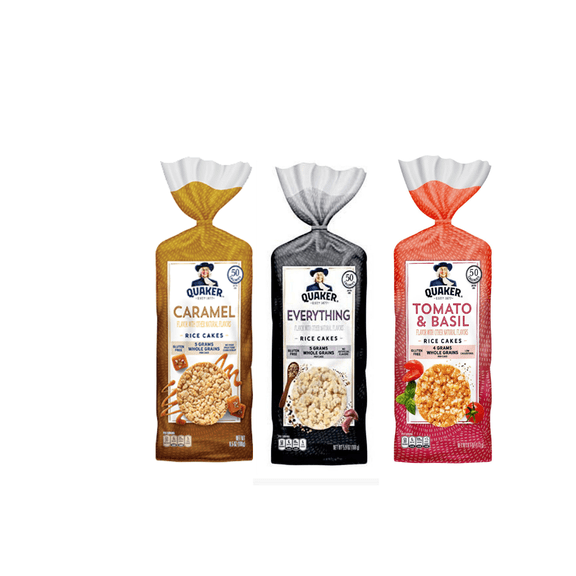 Quaker Rice Cakes Caramel Corn Everything Garden Tomato Basil Shelf-Stable 1 lbs