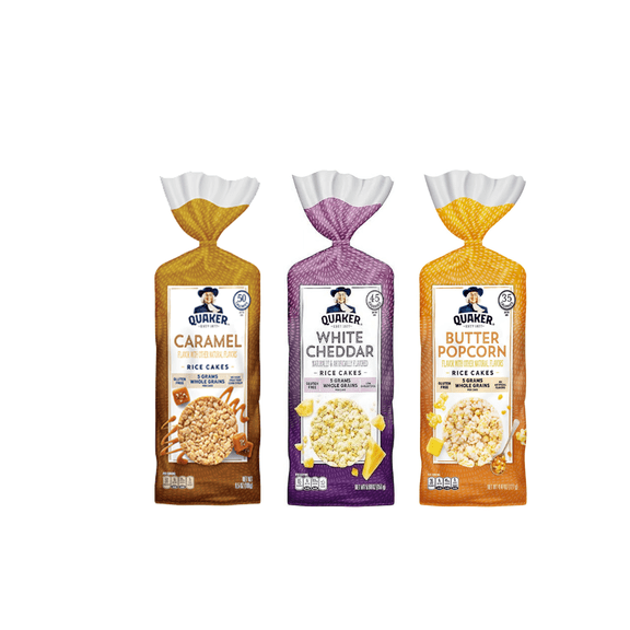 Quaker Rice Cakes, Caramel Corn, White Cheddar, Butter Popcorn, 1 lbs